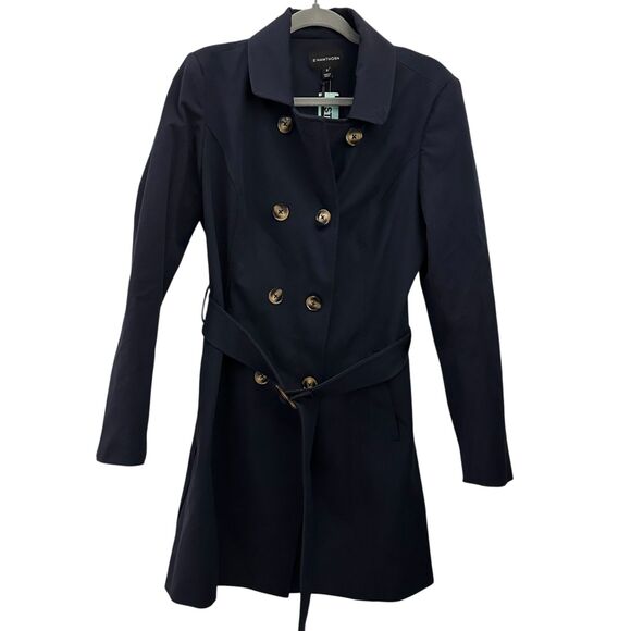 41 Hawthorn Stitch Fix Navy Blue Stretchy Long Trench Belted Jacket Size M NWT - Picture 1 of 9